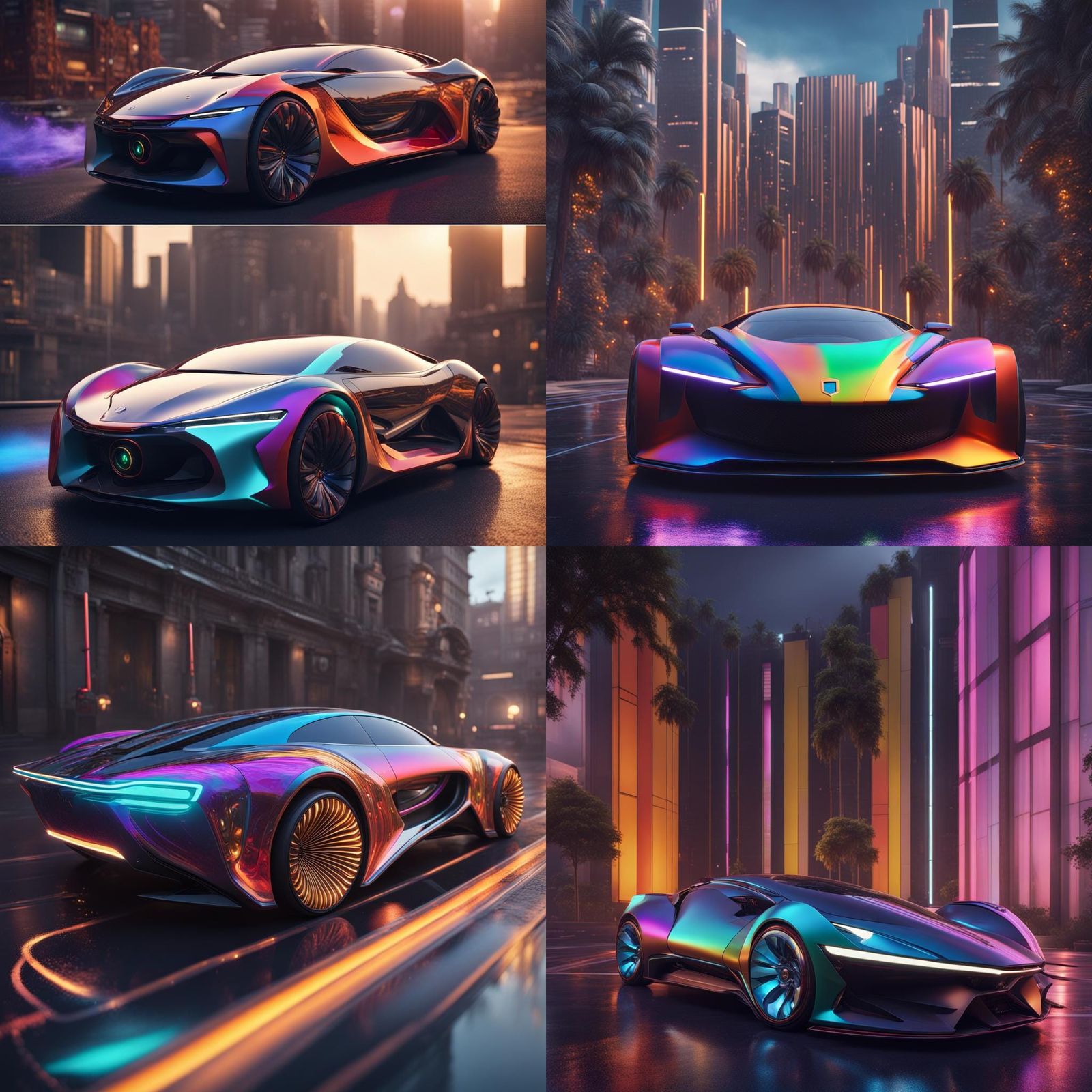Futuristic Multicolored Car in Detailed Matte Painting