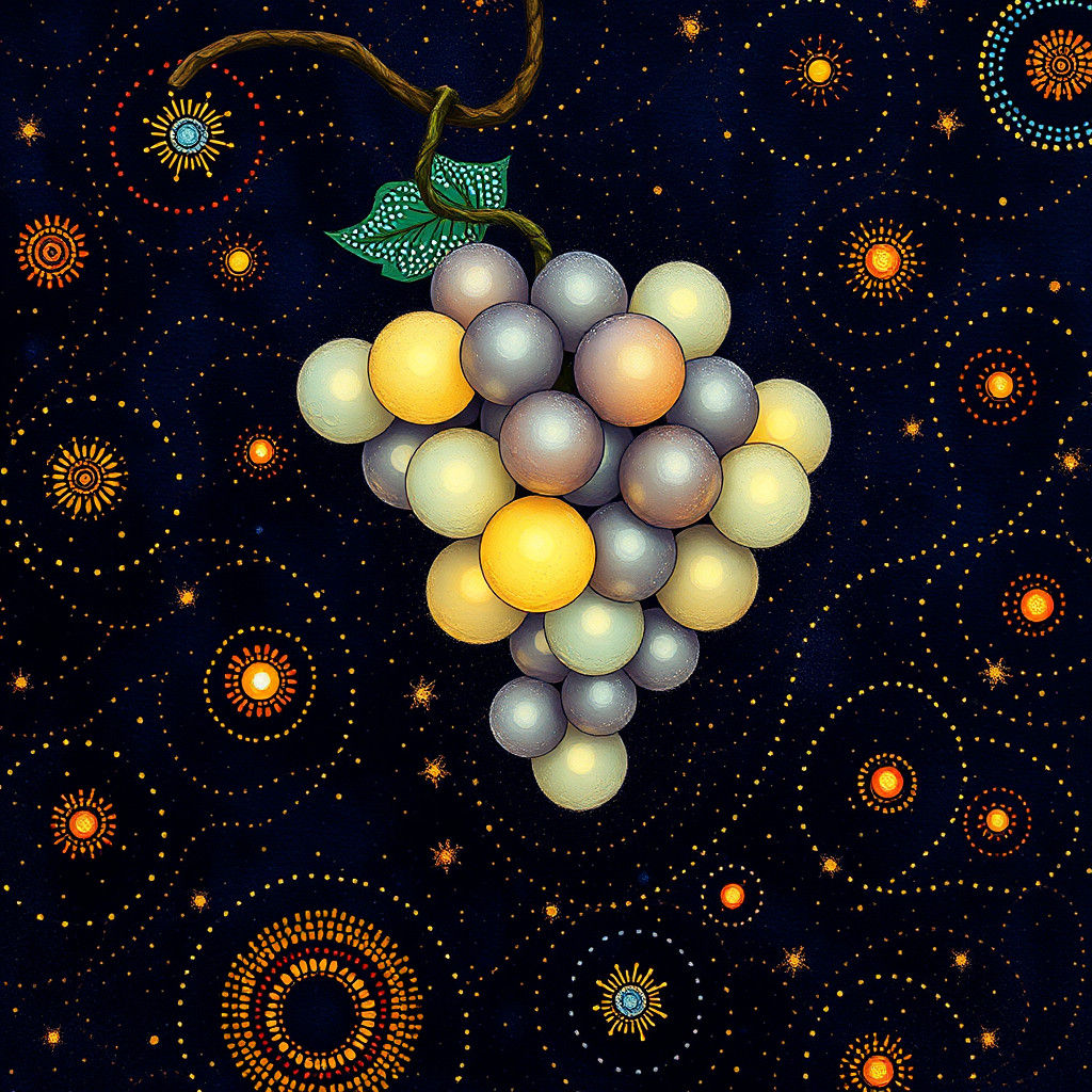 Grapes as Constellation in Aboriginal Dot Art Style