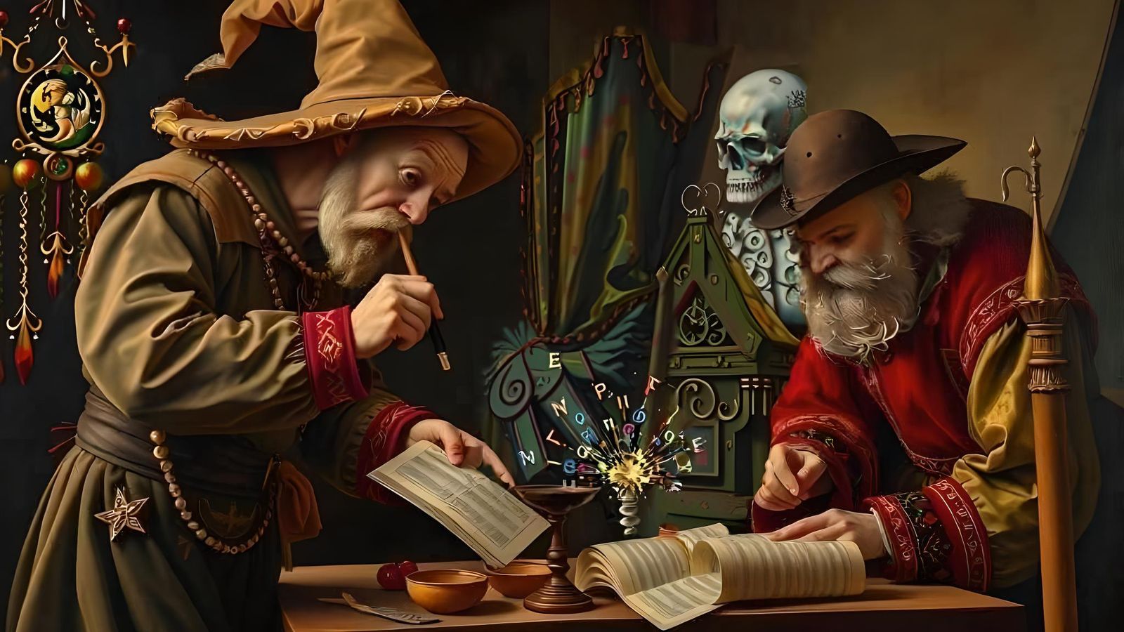 Magician's Apprentice Ritual Setup, Oil Painting Style