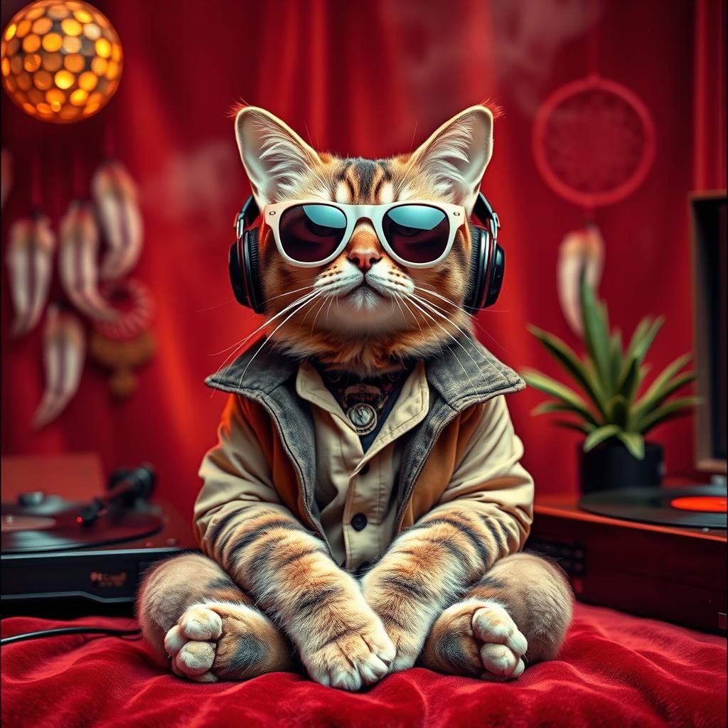 Retro Cat with Sunglasses in 70s Style