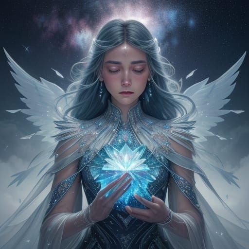 Angel in a Heavenly Realm with Crystallized Tears