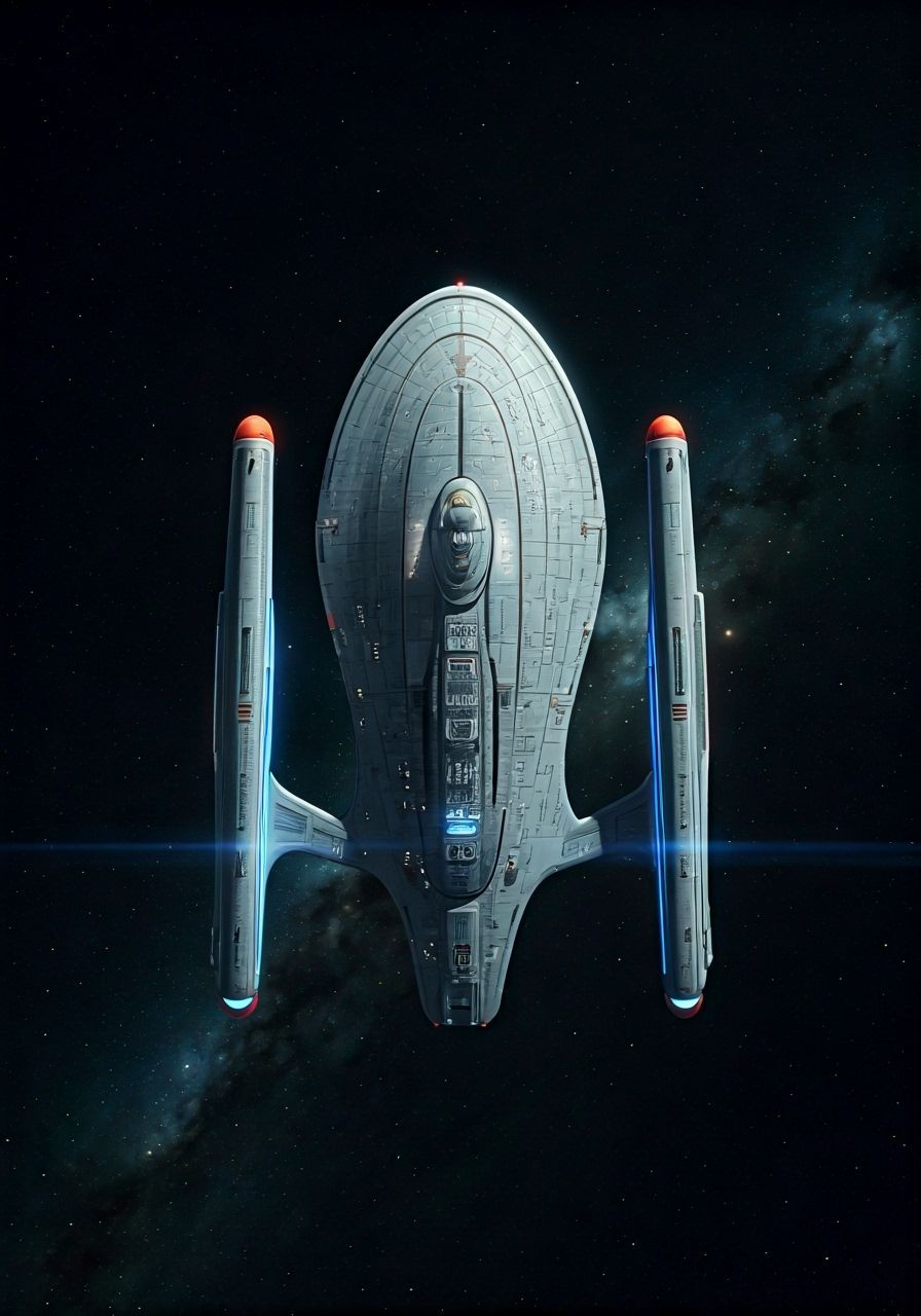 White Gossamer Starship in Cinematic Space View