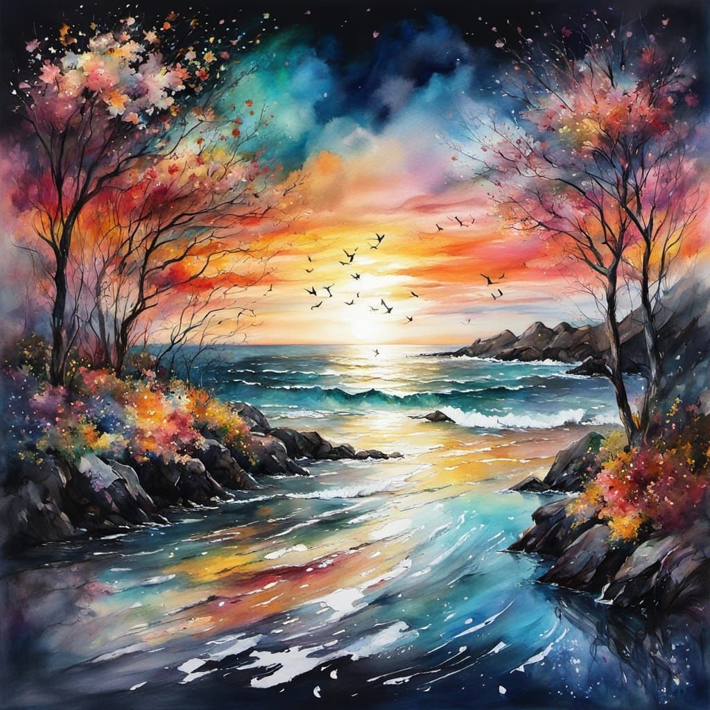 Mystic Autumn Sunset Sky with Swirling Colors