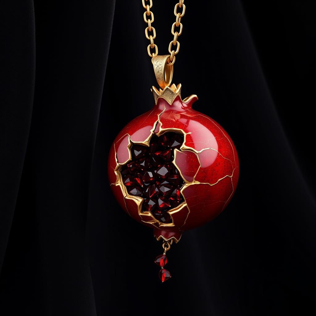 Pomegranate Pendant in Elegant Gold and Red Enamel