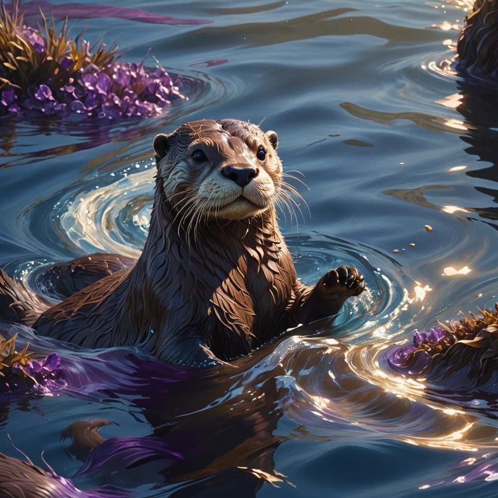 Otter Swimming in Ocean: Fantasy Concept Art
