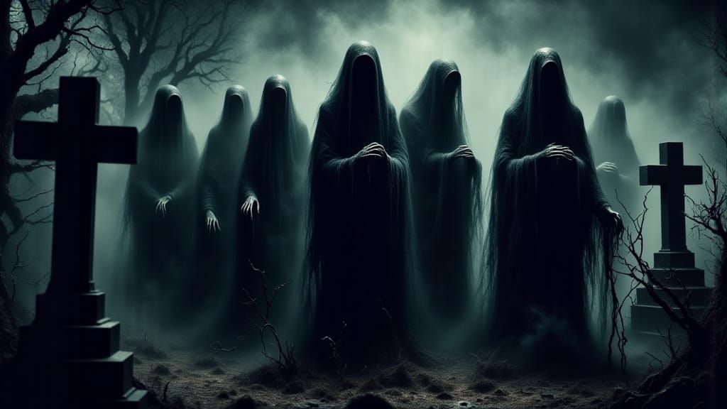 Gothic Mourners in an 18th Century Cemetery
