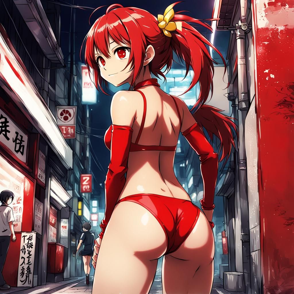 Anime Style Woman in Red Thong