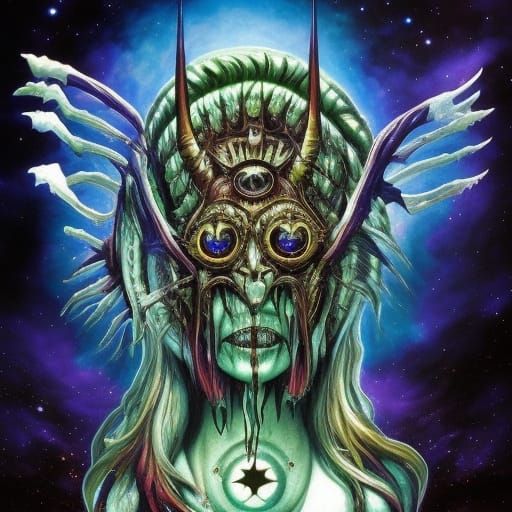 Terrifying Cosmic Horror Chupacabra in Neon Ink Art