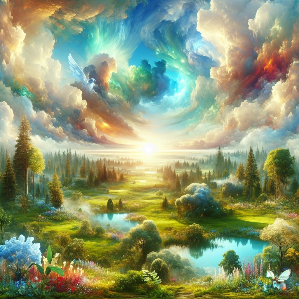 Heavenly Realm: Lush Meadows and Ethereal Flowers