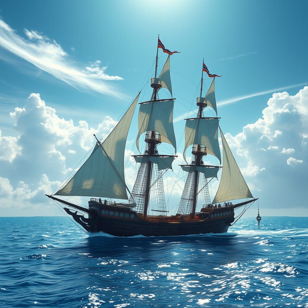 Majestic Velero Sails Serenely Through Azure Ocean