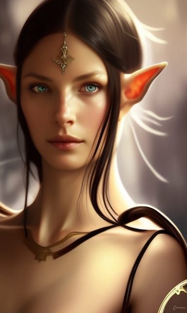 Graceful Elf Portrait in Hyperdetailed Style