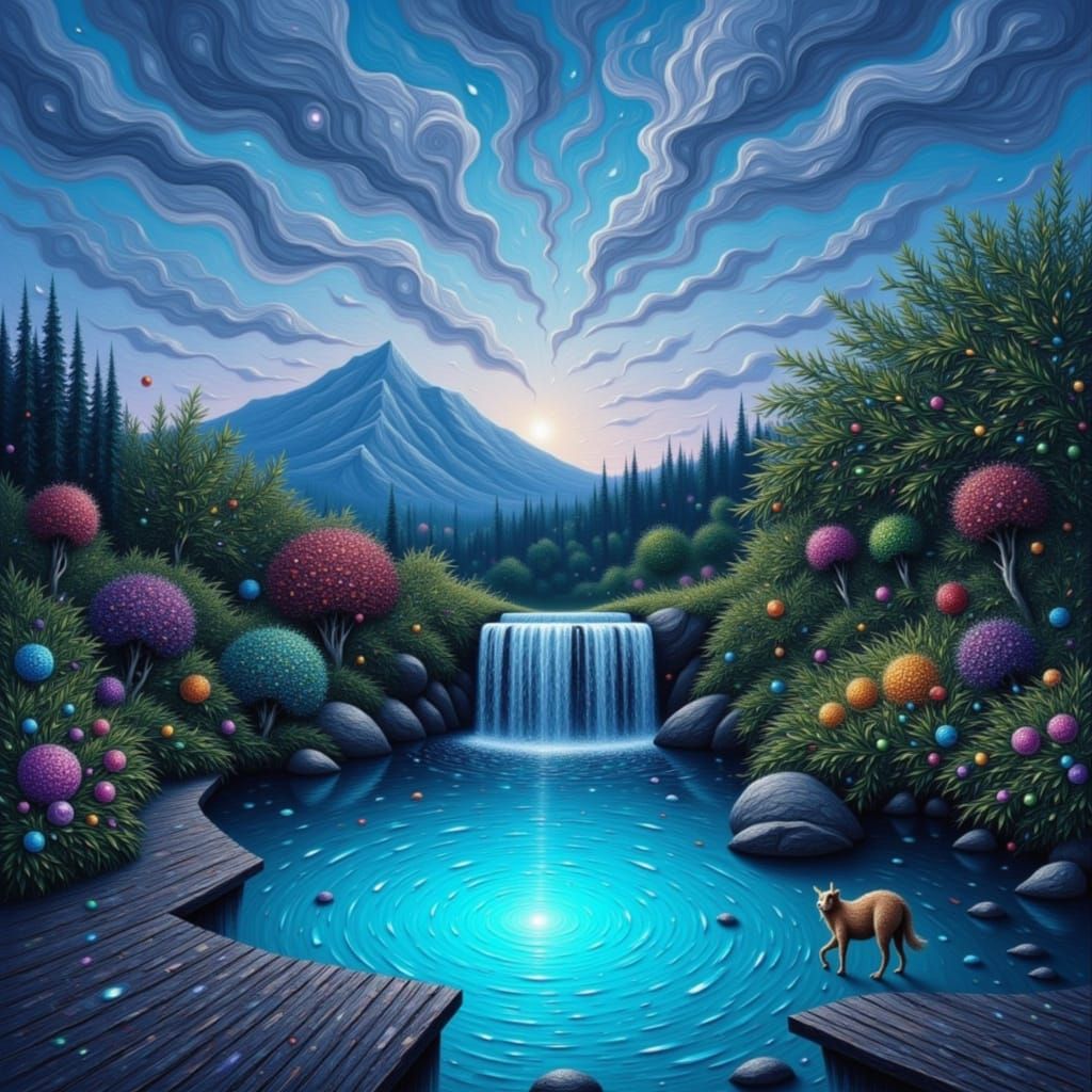 Ethereal Secret Garden with Waterfall and Magic