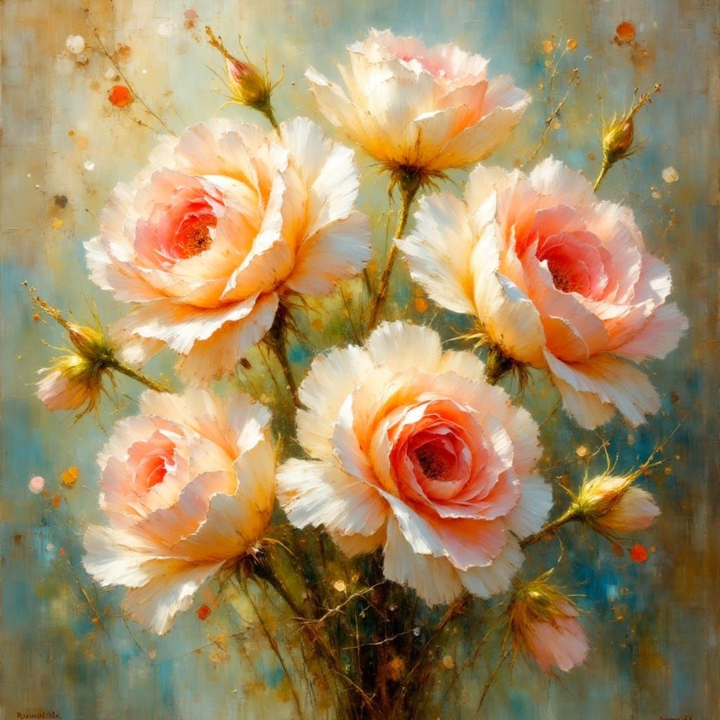Rose Bouquet Oil Painting in Ethereal Style