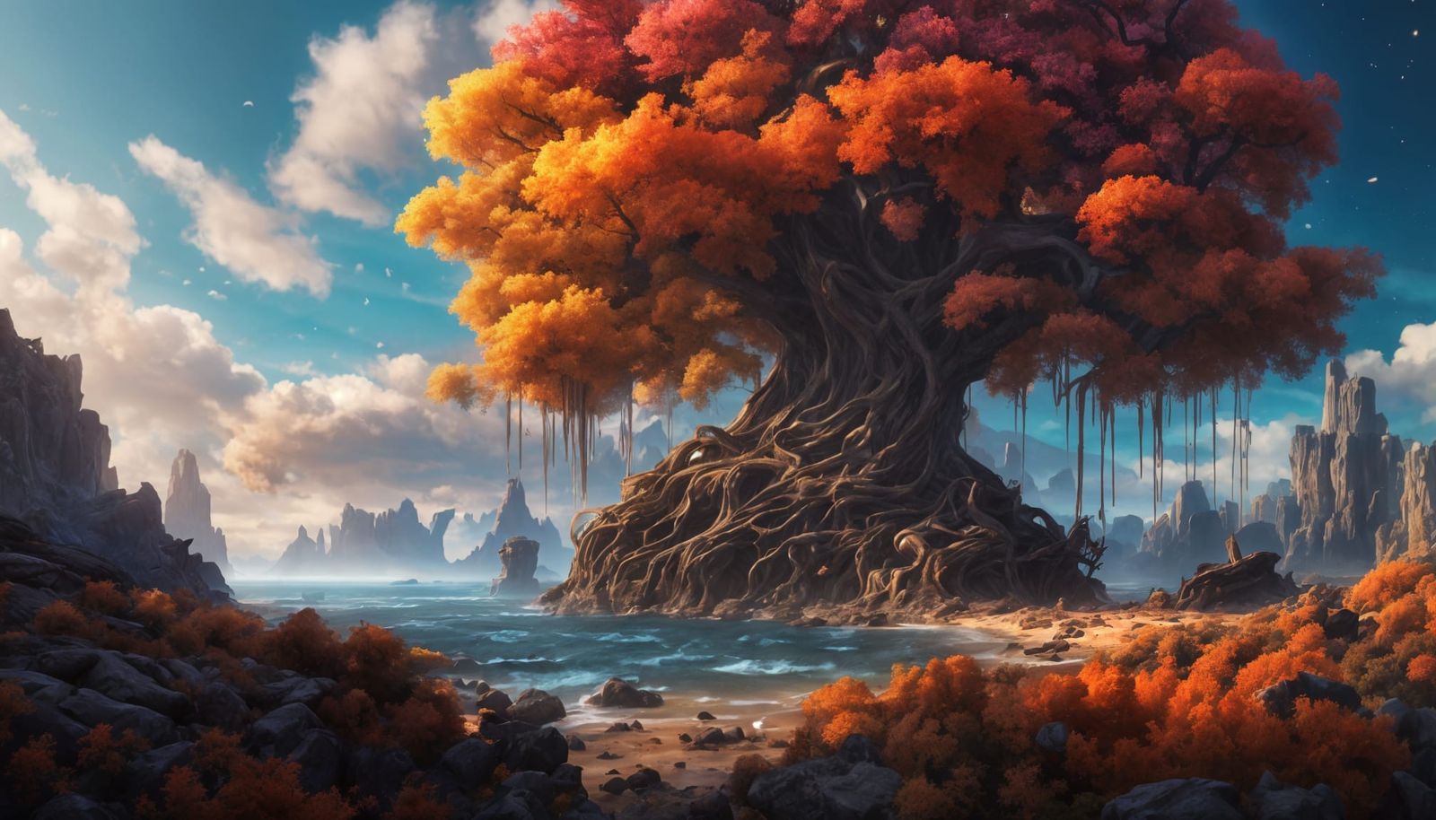 Steampunk World Tree with Bioluminescent Runes