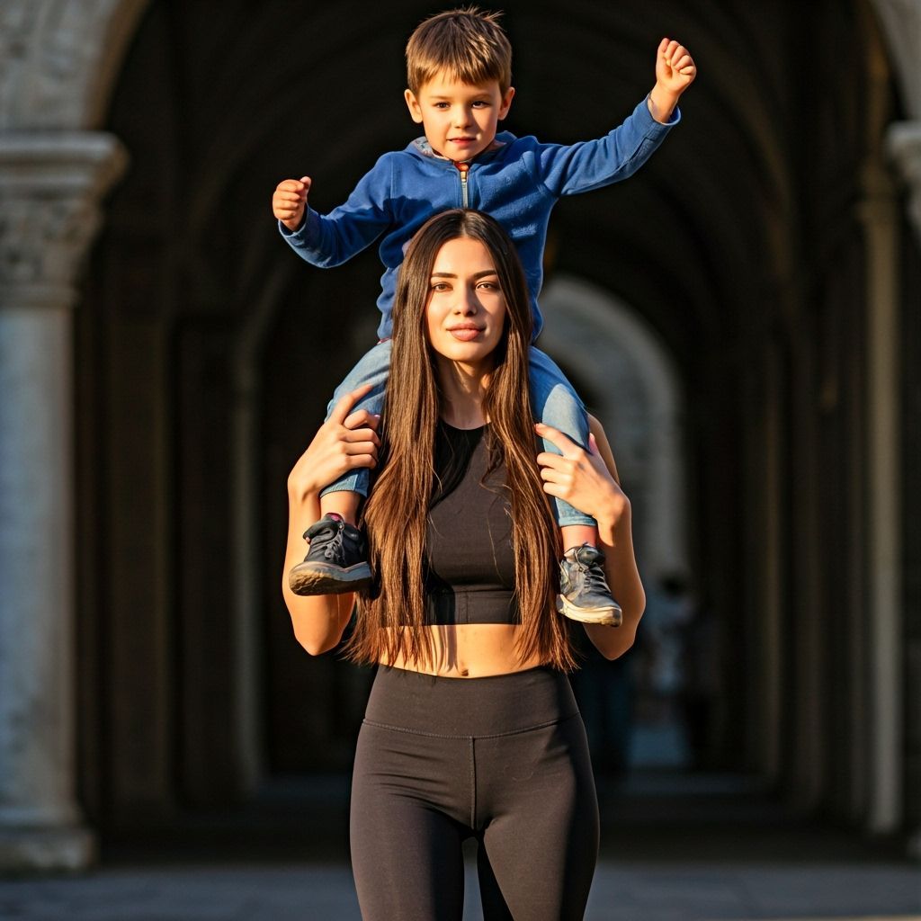Stunning Italian Woman Carries Boy in Golden Hour Light