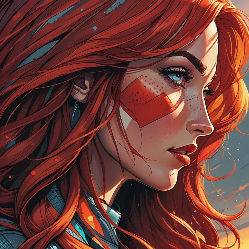 Retro Comic Book Portrait of Red-Haired Woman