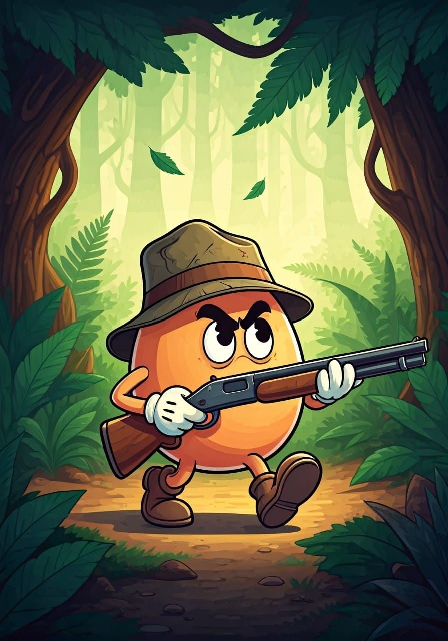 Cartoon Egg Hunter in Whimsical Forest