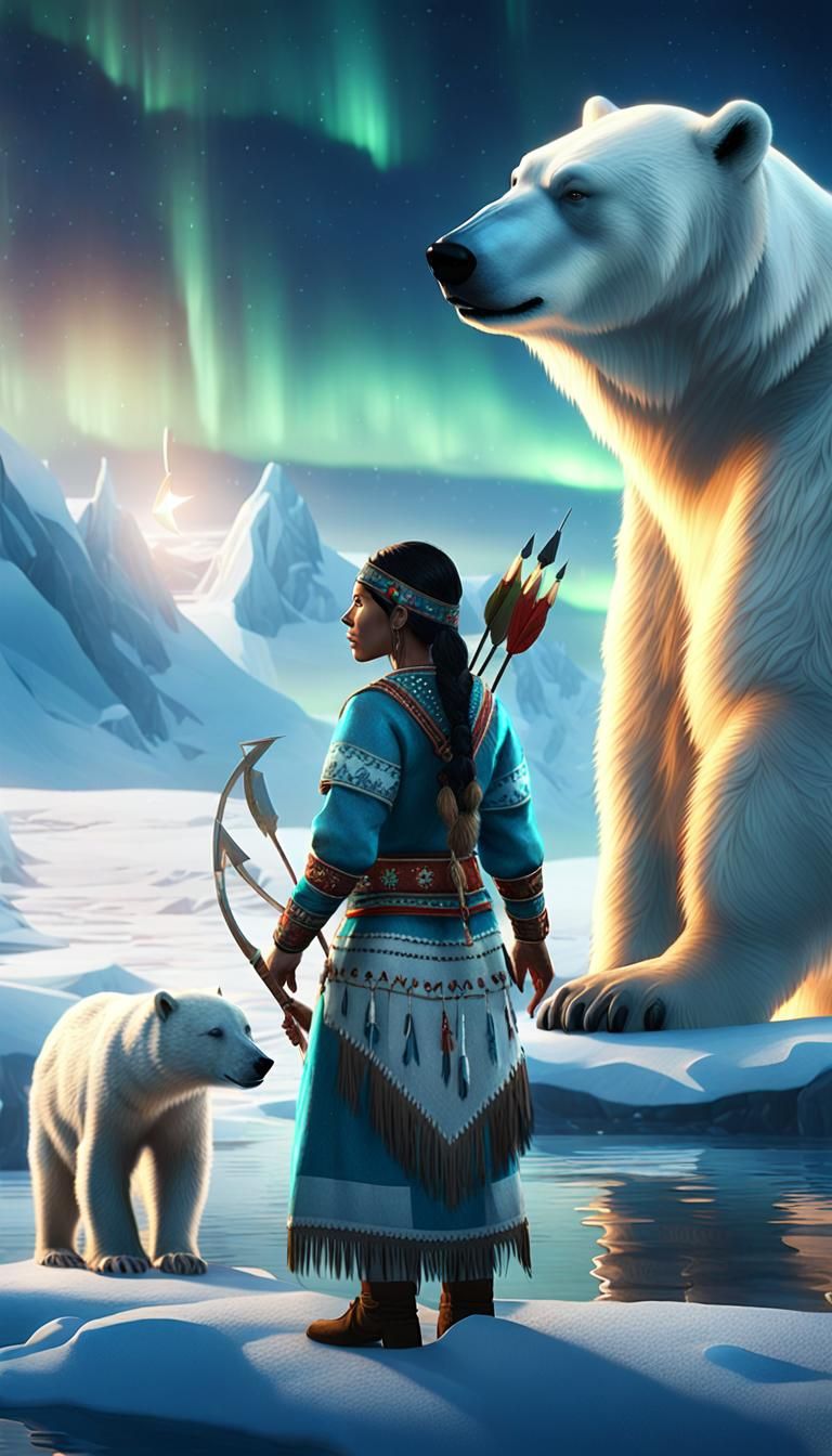 Arctic Beauty: Native Woman and Polar Bear in 3D