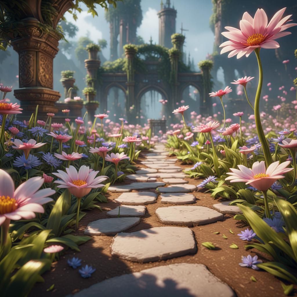 Flower Pads in 3D Game Cinematic Style