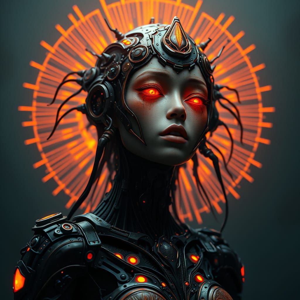 Biomechanical Goddess in Dark Futuristic Style