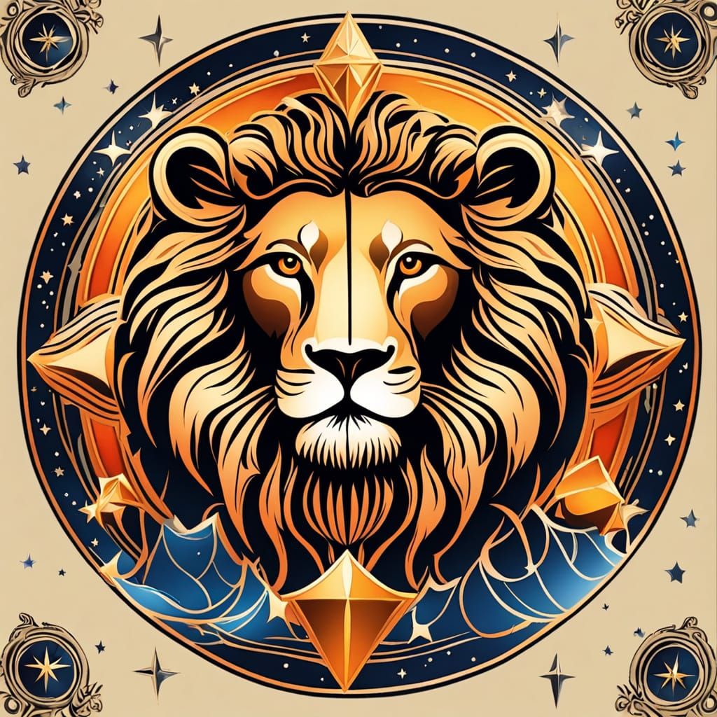 Majestic Leo Constellation in Celestial Golds and Fiery Oran...