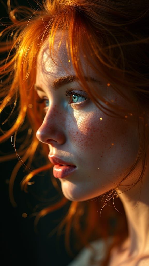 Ethereal Woman with Windswept Hair in Hyperrealism