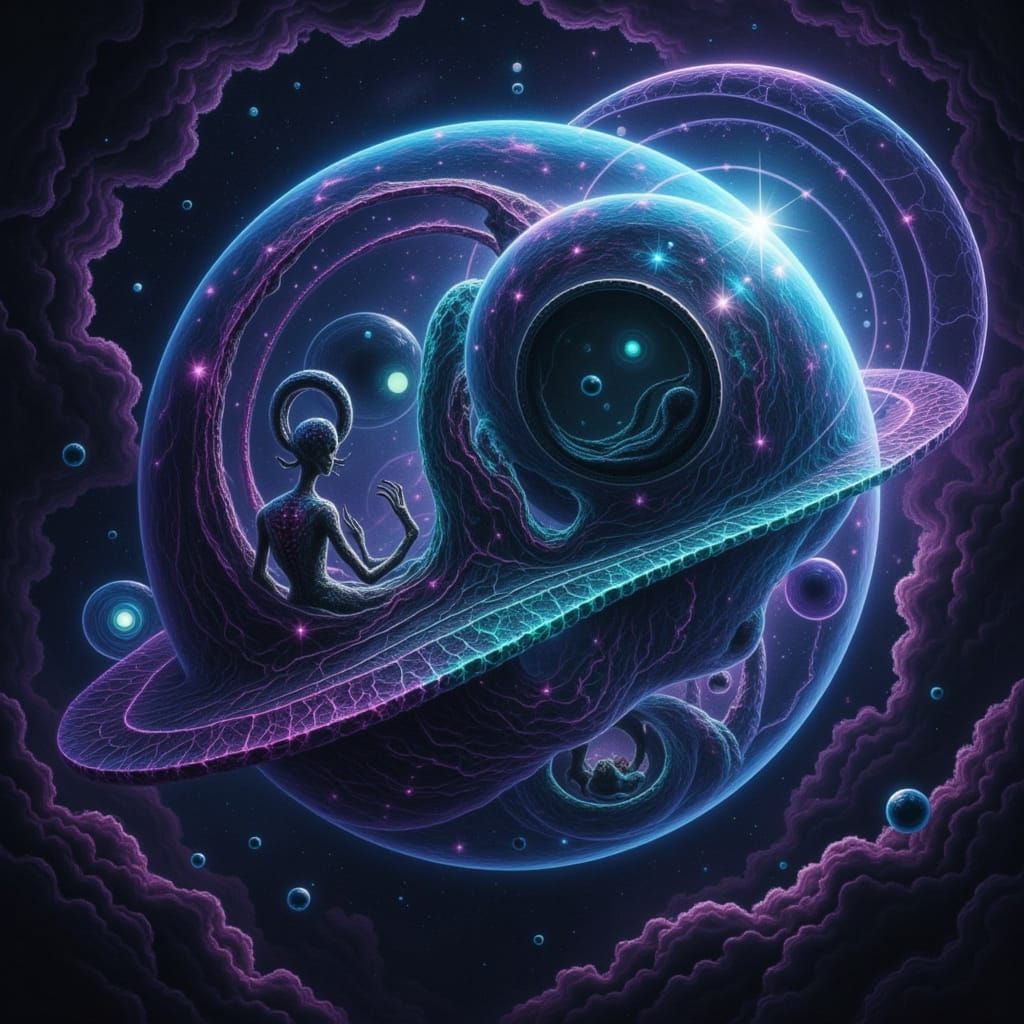 Alien Spaceship in Deep Space Galaxy