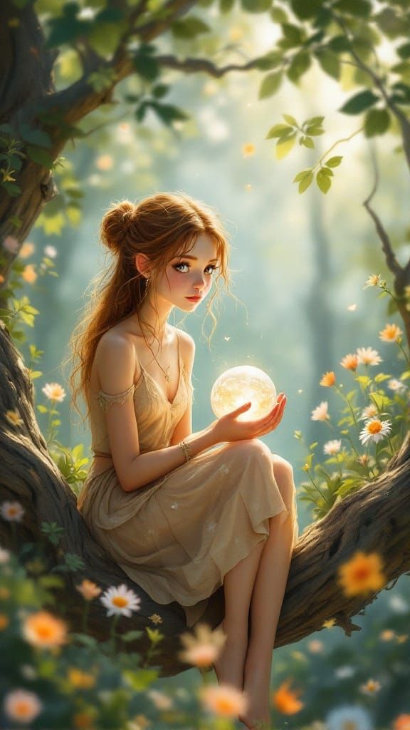 Gentle Enchanted Forest Fairy in Watercolor Realism