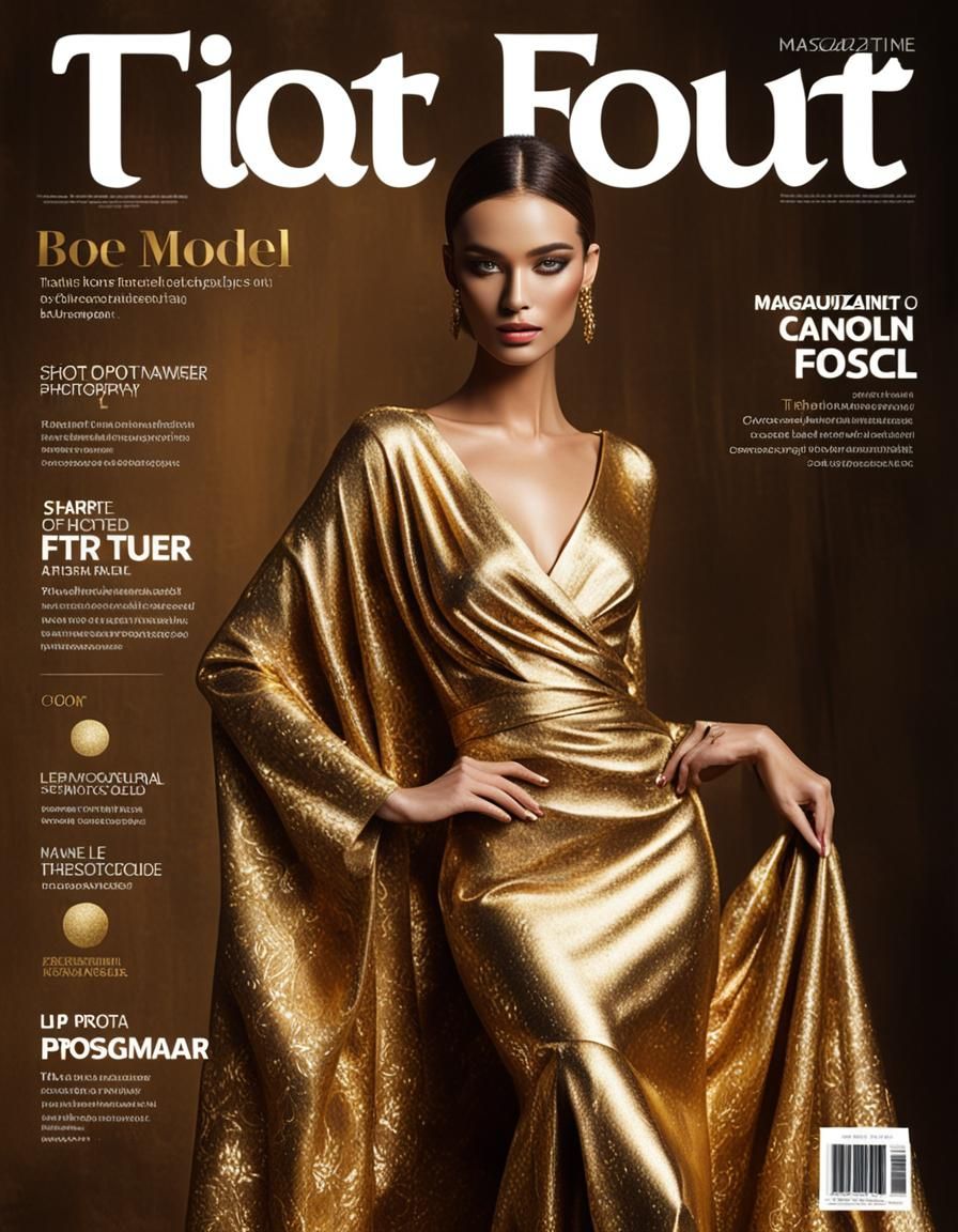 Golden Fashion Model on Magazine Cover