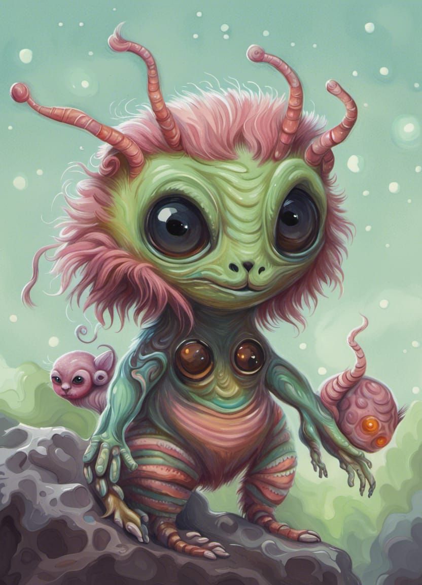 Adorable Nano Aliens in Cosmic Pop Art Style