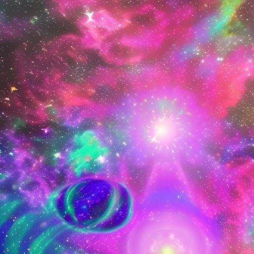 Psychedelic cosmic galaxy with purples, blues, greens, magenta pink, lavender, shimmery vibes & magical vibes