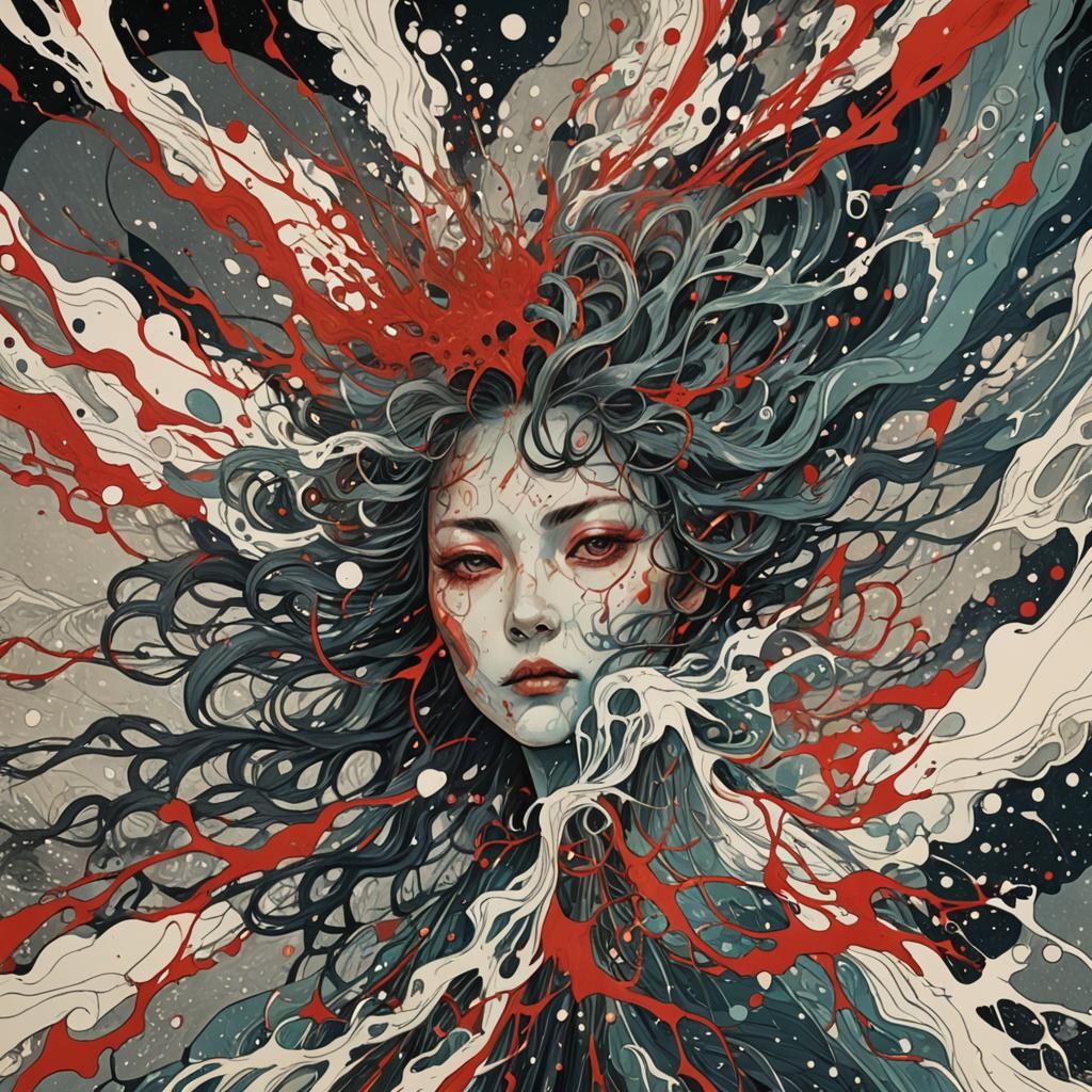 Abstract Ghost Star Digital Art in Vibrant Ink