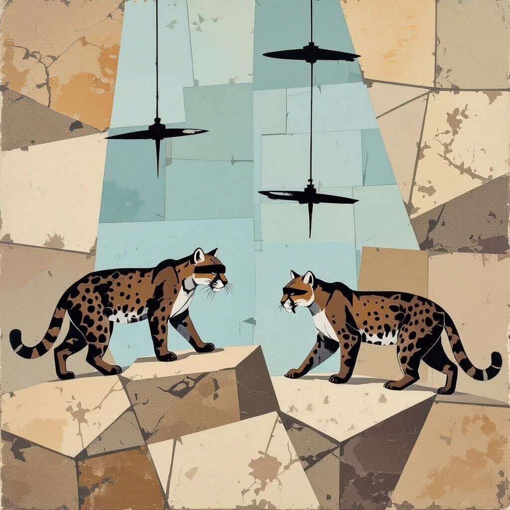 Cougars in Collage Style Inspired by Romare Bearden