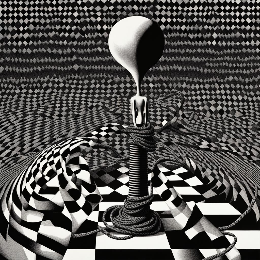 Surreal Alien Prince with Checkerboard Ropes