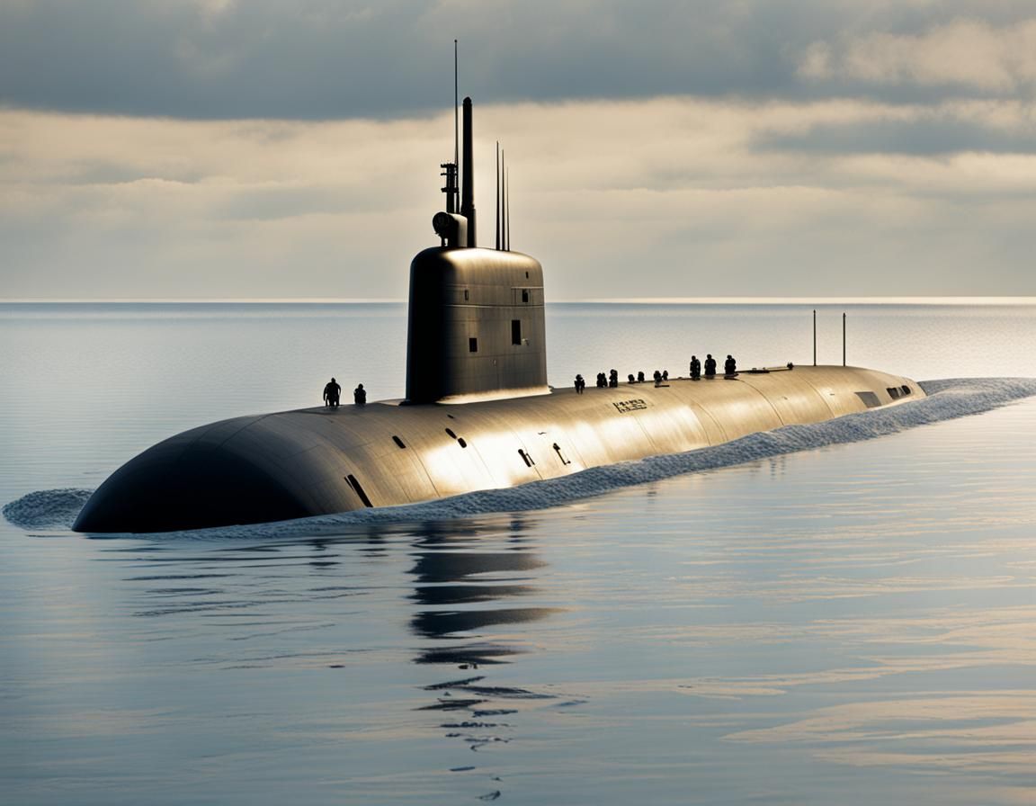 Nuclear Submarine Crew Sunbathing on Calm Ocean