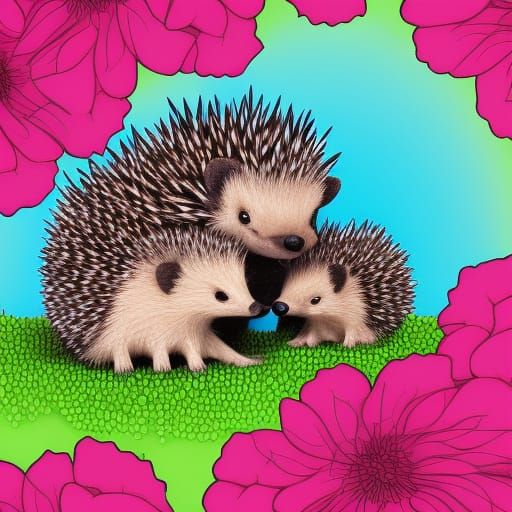 Hedgehogs Share a Hug in Flower Bed