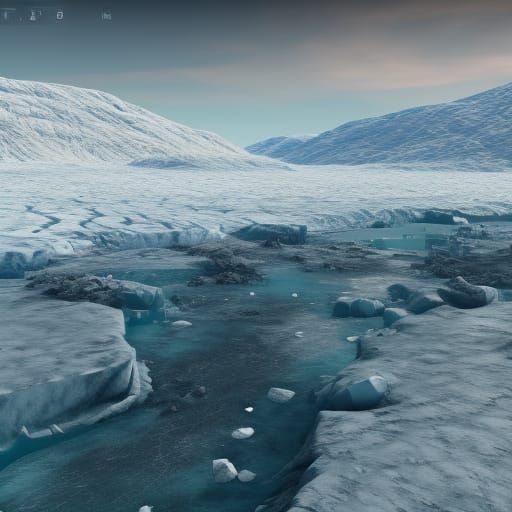 Post-Apocalyptic River Between Tundra and Glacier