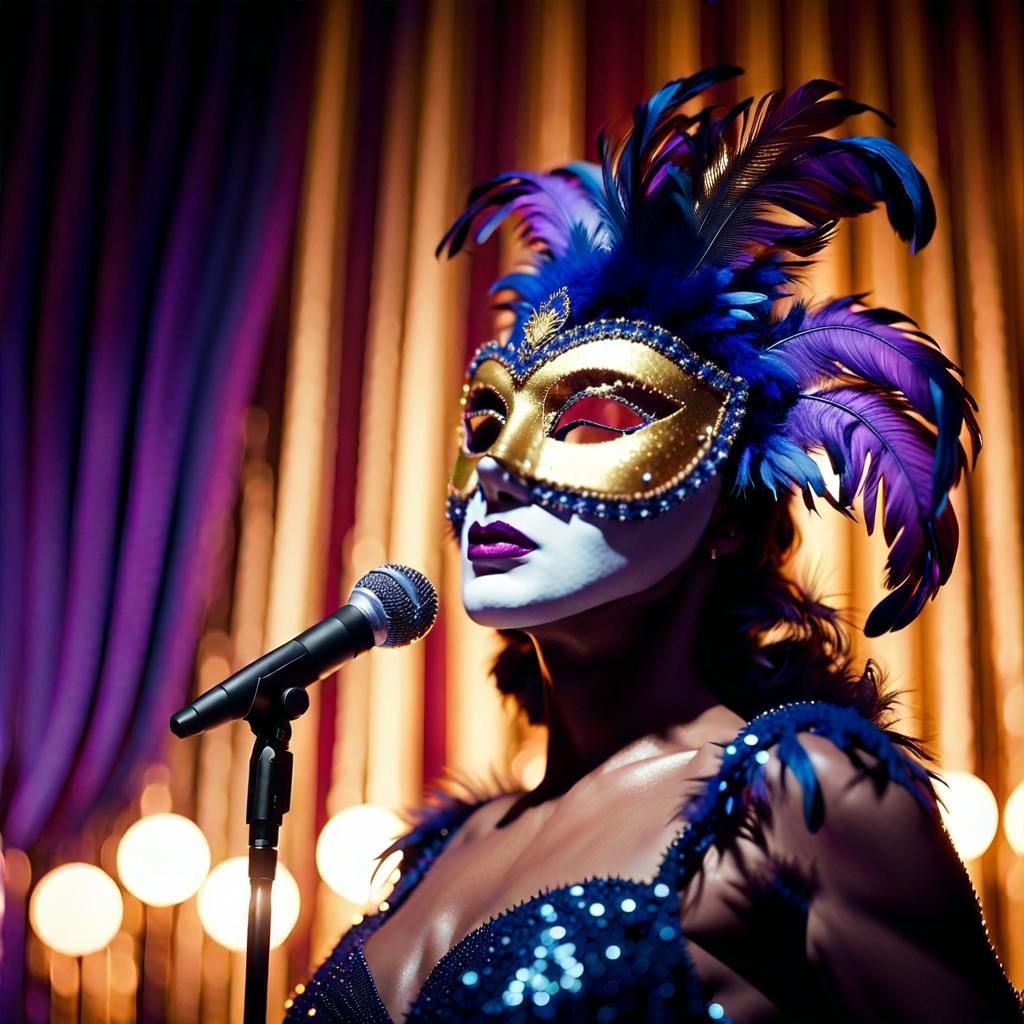 Masked Singer on Stage in Glamorous Lighting