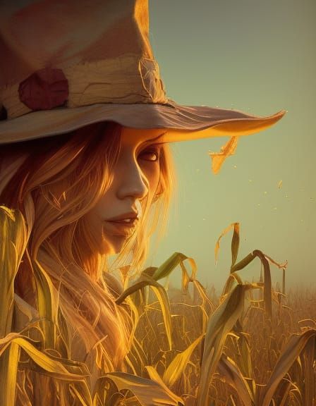 Scarecrow in Corn Maze: Detailed Digital Art