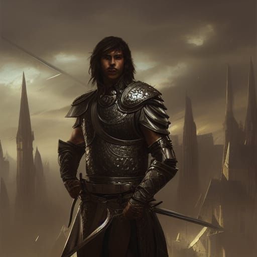 Adventurer at City Gates: Dark Fantasy Concept Art