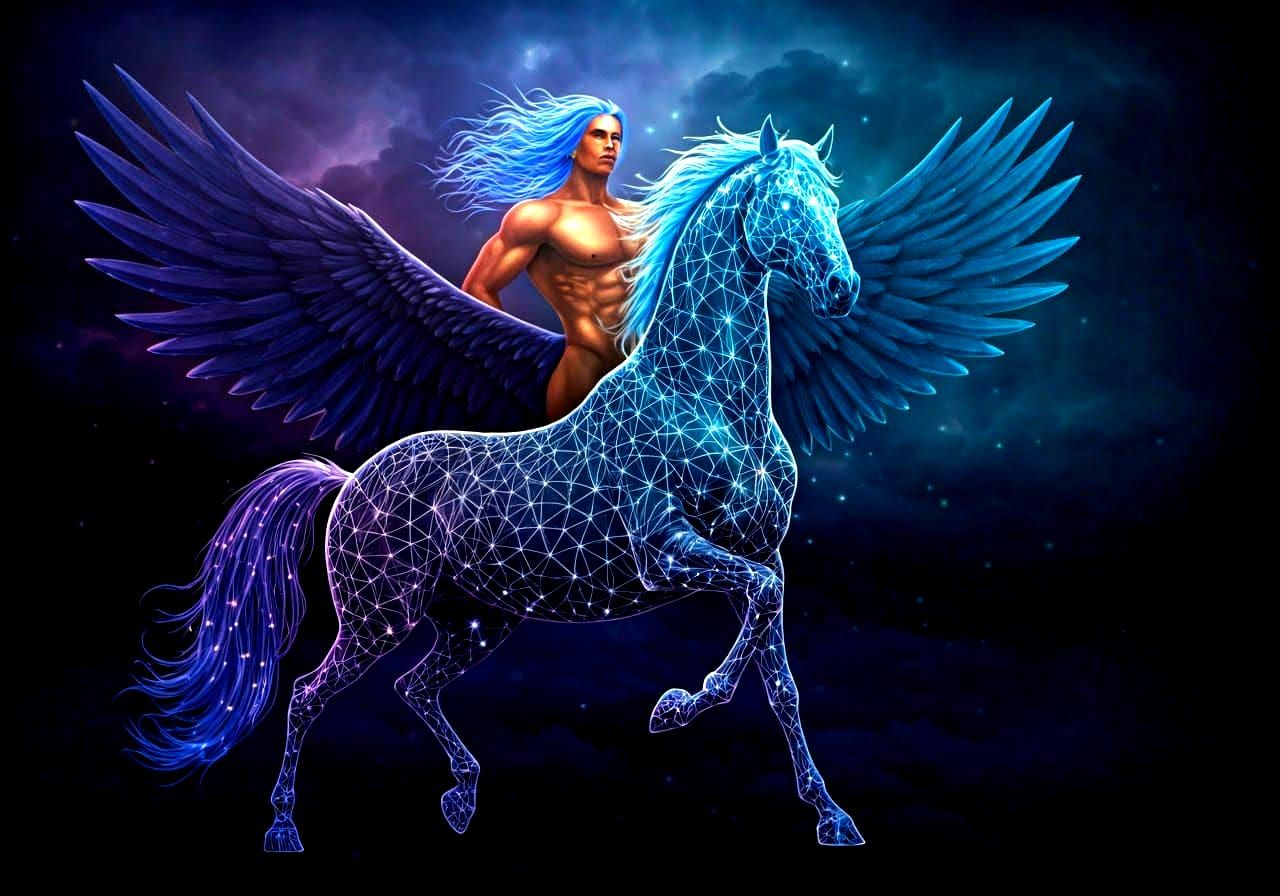 Winged Centaur with Holographic Sci-Fi Design