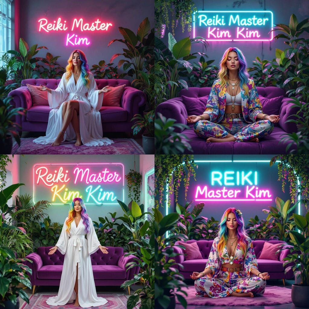 Futuristic Reiki Master with Rainbow Hair in Digital Art