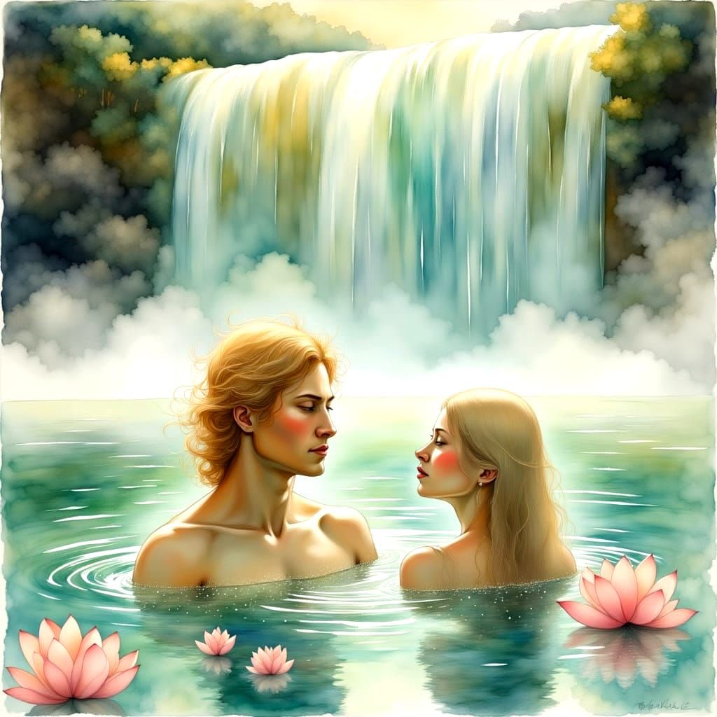 Ethereal Godly Couple Amidst Dreamy Lake Landscape