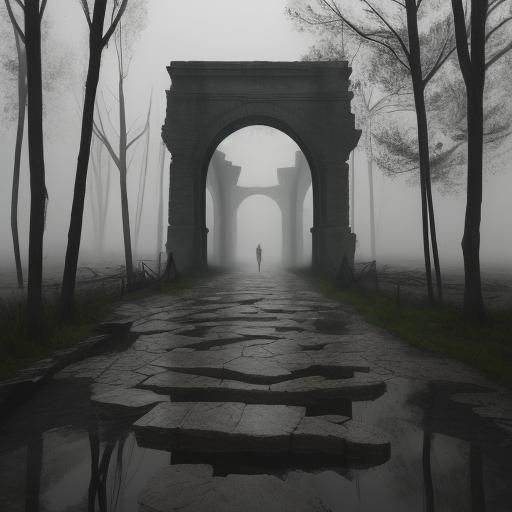 Mystical Traveler on Cursed Bridge: Expressionist Sculpture