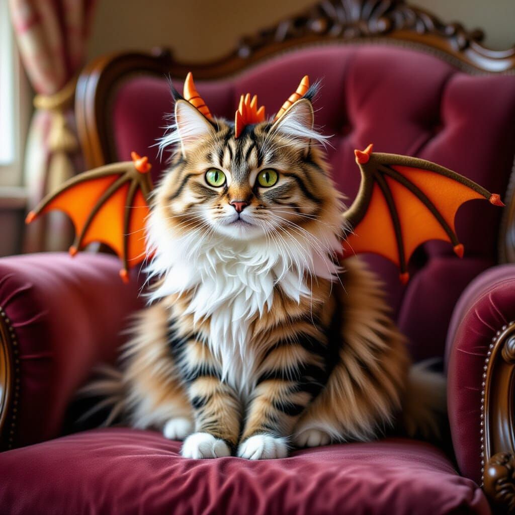 Fluffy Cat Transformed Into Whimsical Dragon