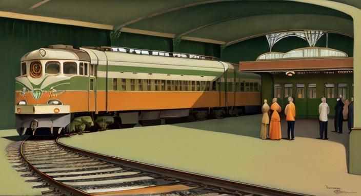 Art Deco Passenger Train in Egg-Tempera Style