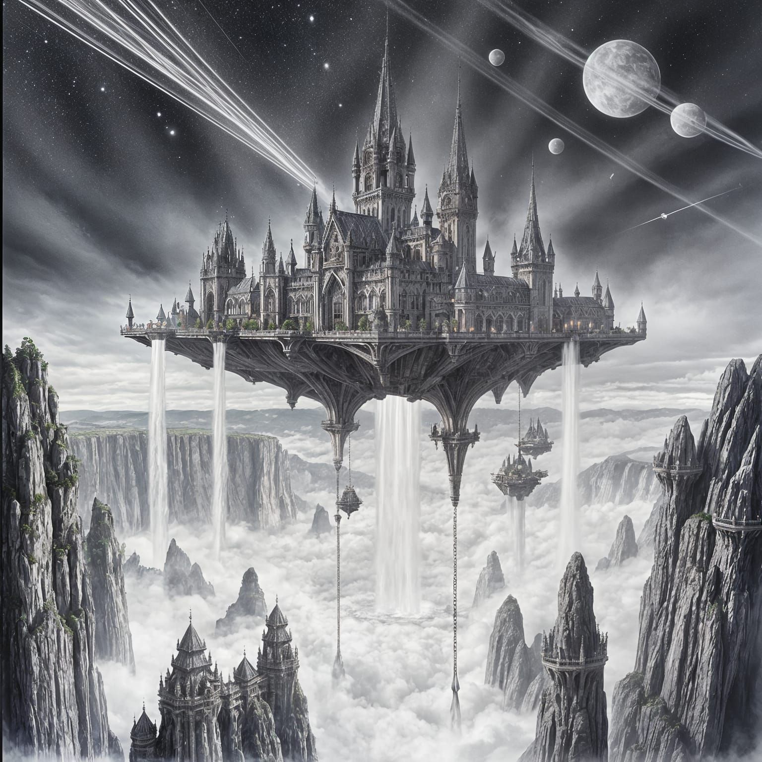 Floating Gothic Steampunk City in the Clouds