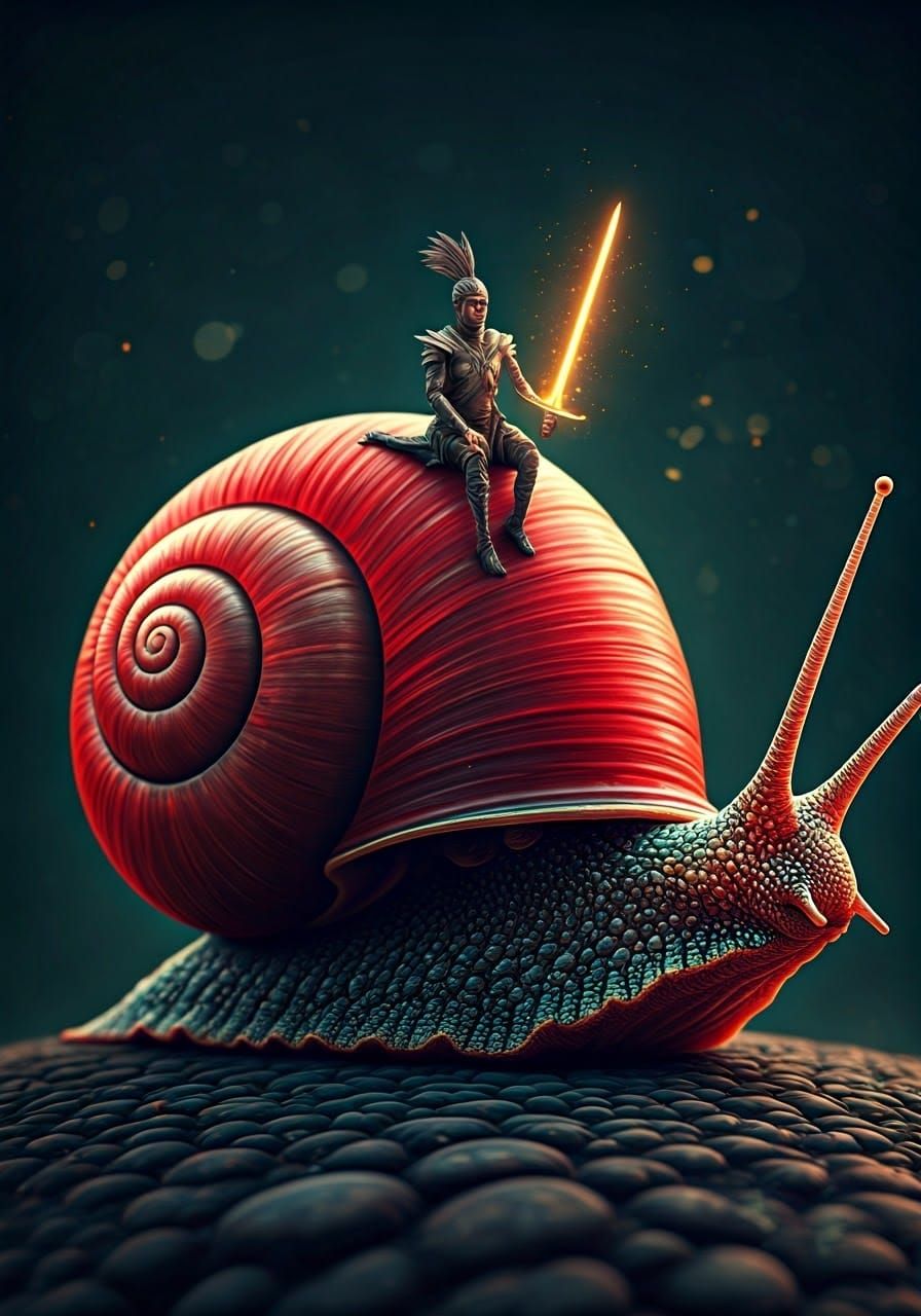 Ethereal Warrior Rides Glowing Golden Snail