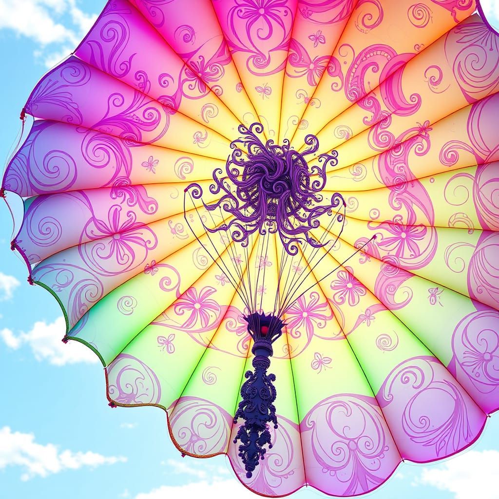 Vibrant Anime-Inspired Parachute in Hyper-Realistic 3D Style