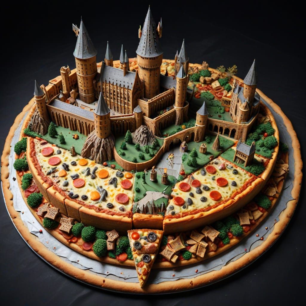 Hogwarts Castle Reimagined as Pizza Art